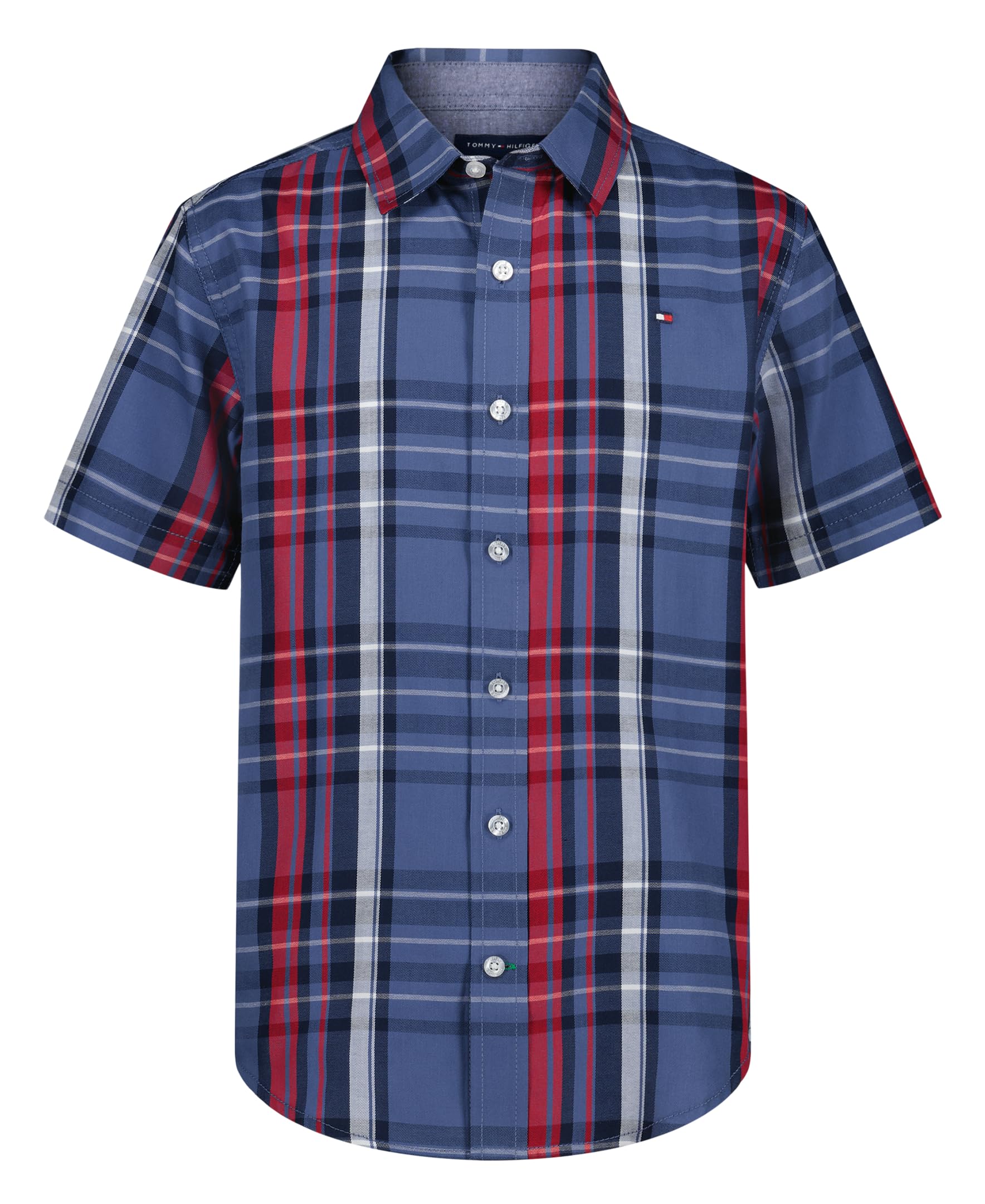 Tommy Hilfiger Boy's Short Sleeve Blue Skies Plaid Shirt (Big Kids)